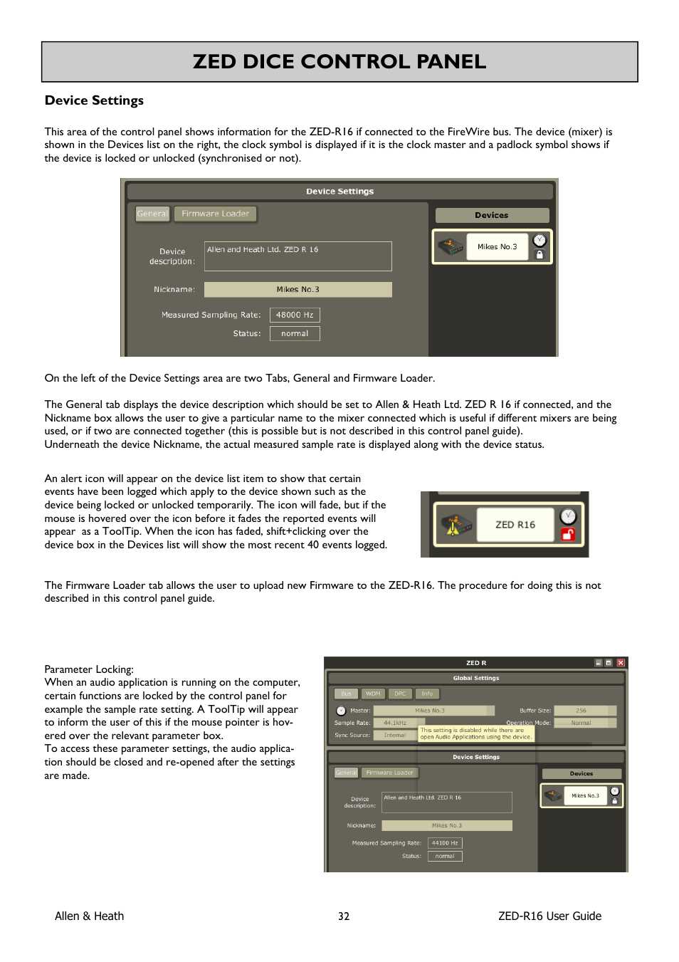 Zed dice control panel | Allen&Heath ZED-R16 User Manual | Page 32 / 52