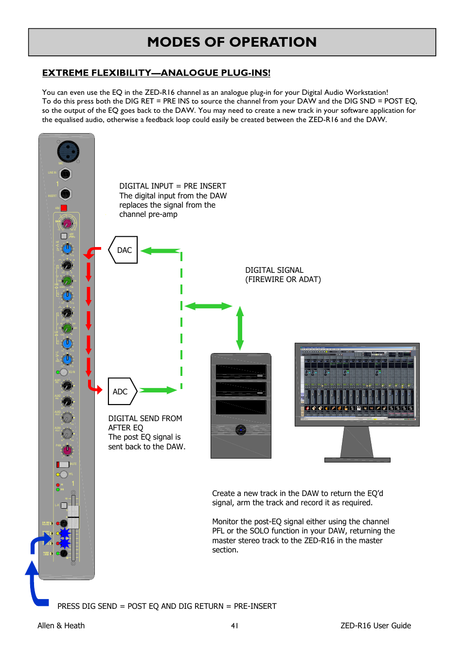 Modes of operation, Extreme flexibility—analogue plug-ins, Allen & heath 41 zed-r16 user guide | Allen&Heath ZED-R16 User Manual | Page 41 / 52
