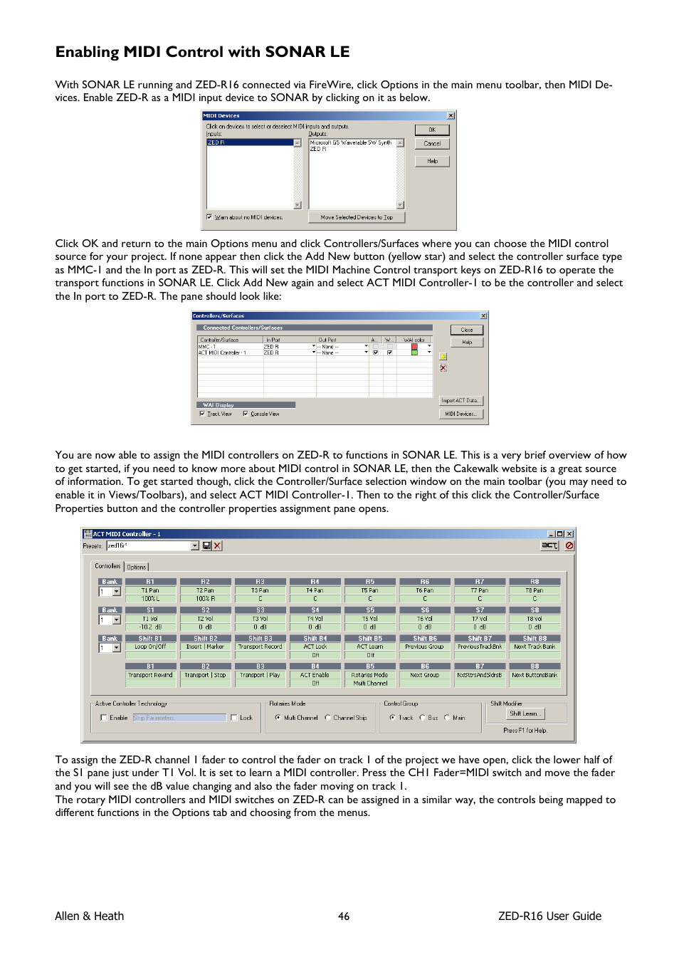 Enabling midi control with sonar le | Allen&Heath ZED-R16 User Manual | Page 46 / 52