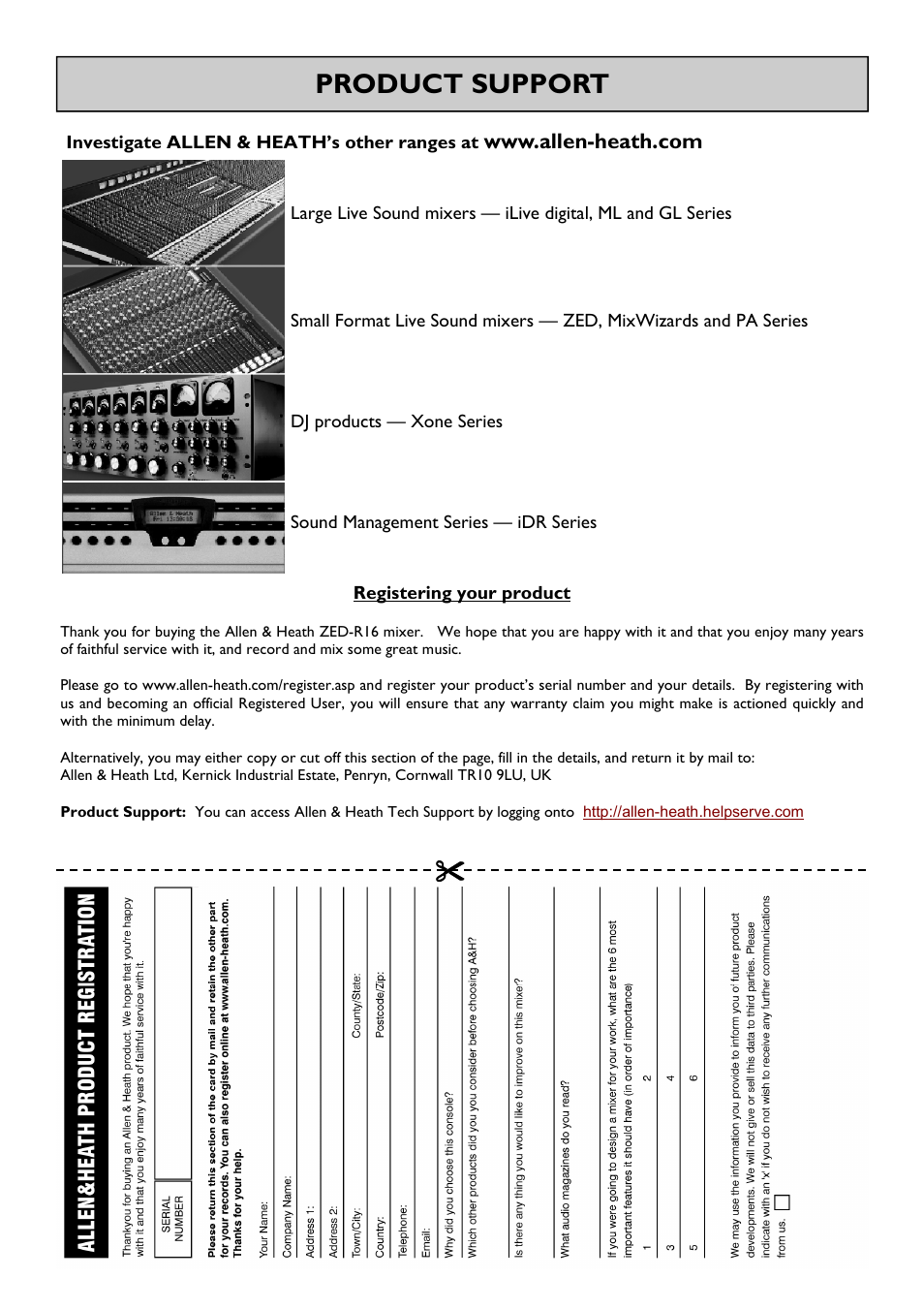 Product support | Allen&Heath ZED-R16 User Manual | Page 50 / 52