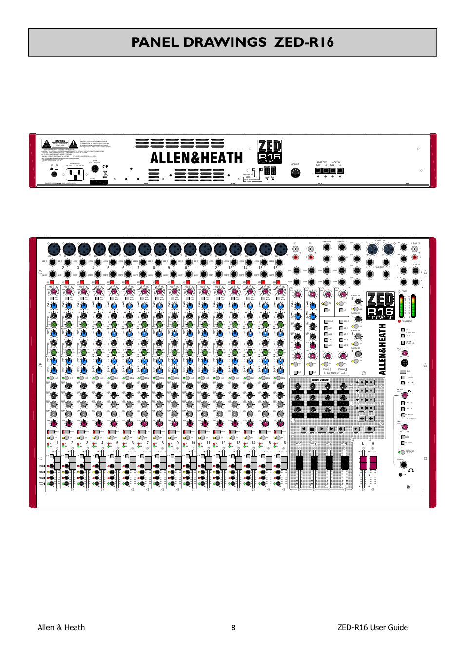 Allen&heath, Panel drawings zed-r16, Allen & heath 8 zed-r16 user guide | Allen&Heath ZED-R16 User Manual | Page 8 / 52