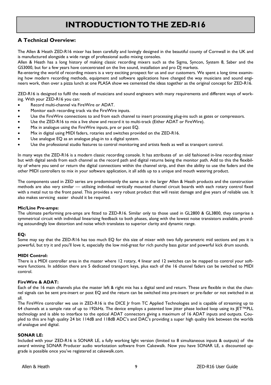 Introduction to the zed-r16 | Allen&Heath ZED-R16 User Manual | Page 9 / 52