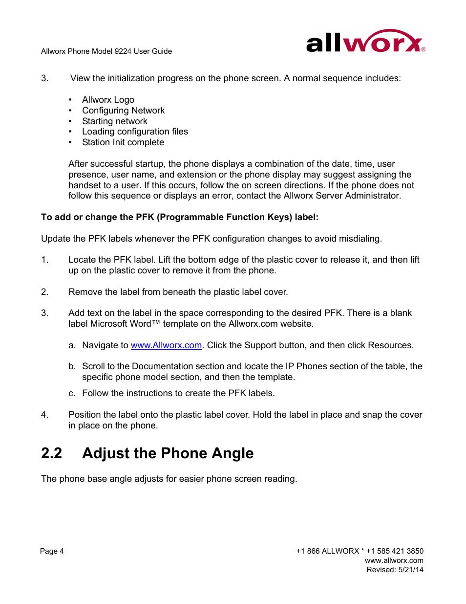 2 adjust the phone angle, Adjust the phone angle | Allworx 9224 Phones User Manual | Page 12 / 52