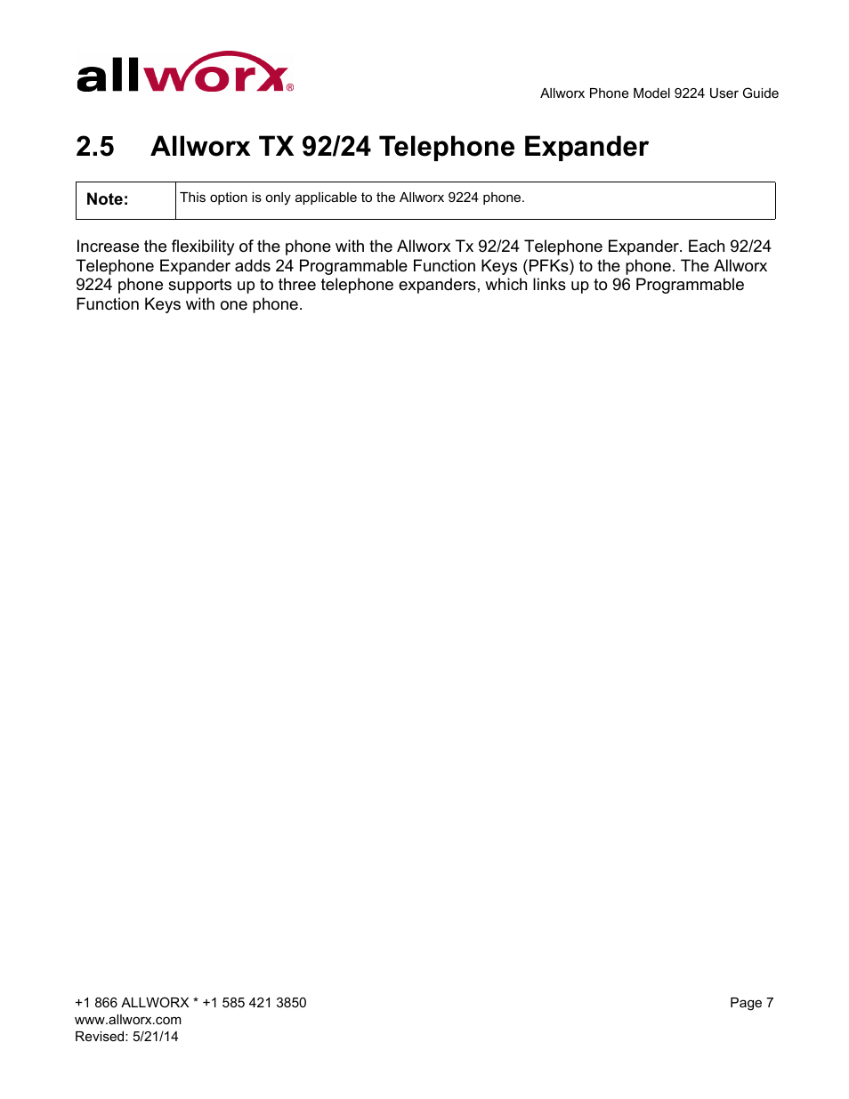 5 allworx tx 92/24 telephone expander, Allworx tx 92/24 telephone expander | Allworx 9224 Phones User Manual | Page 15 / 52