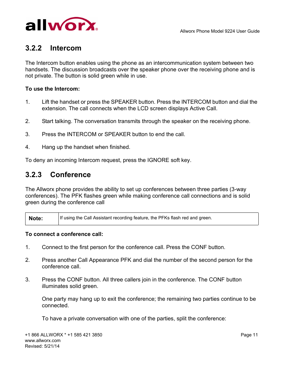 2 intercom, 3 conference, Intercom conference | Allworx 9224 Phones User Manual | Page 19 / 52