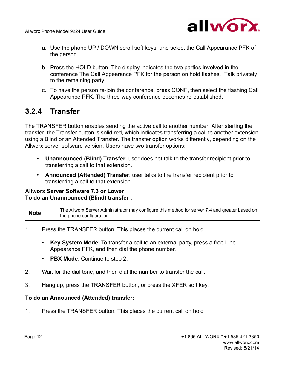 4 transfer, Transfer | Allworx 9224 Phones User Manual | Page 20 / 52