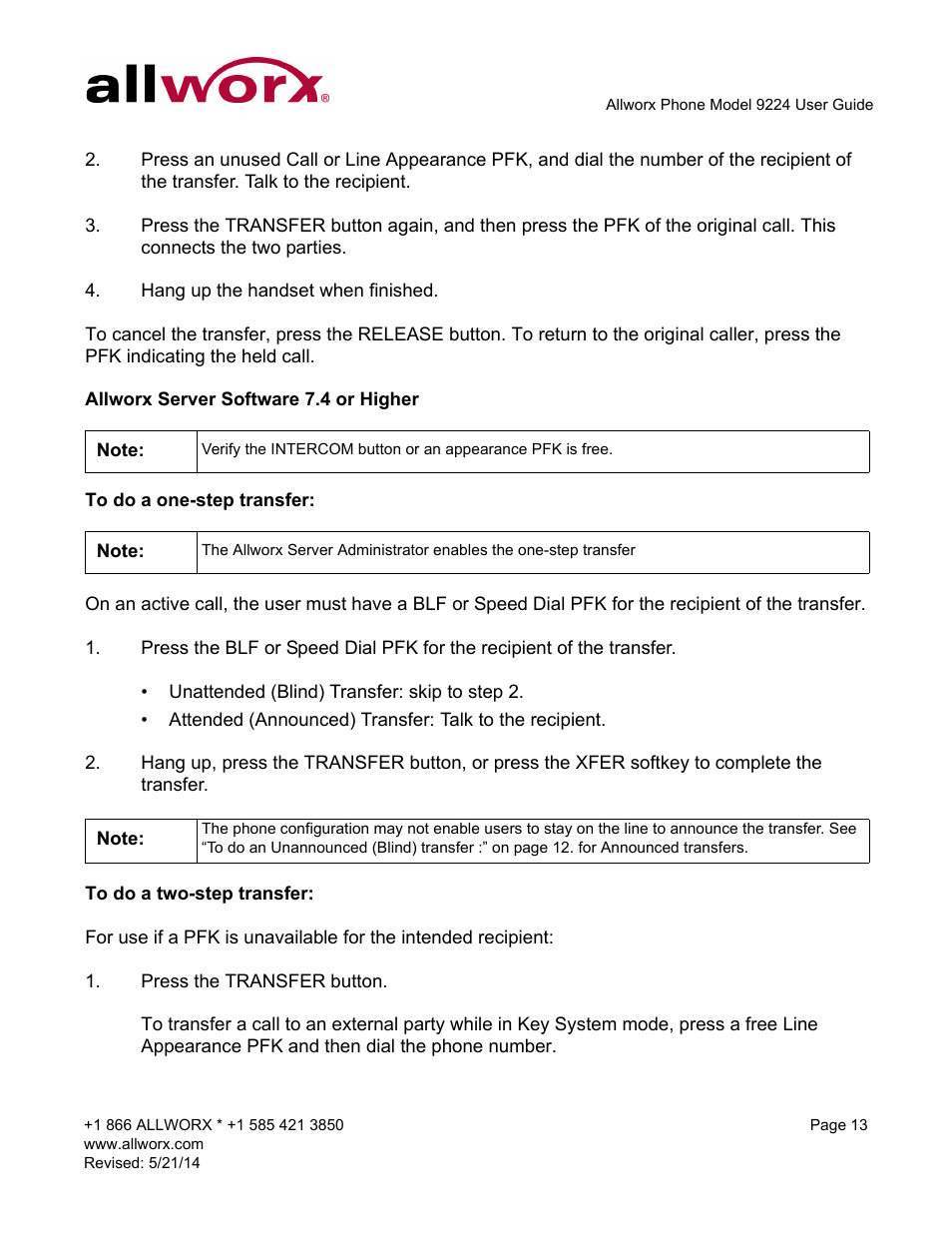 Allworx 9224 Phones User Manual | Page 21 / 52