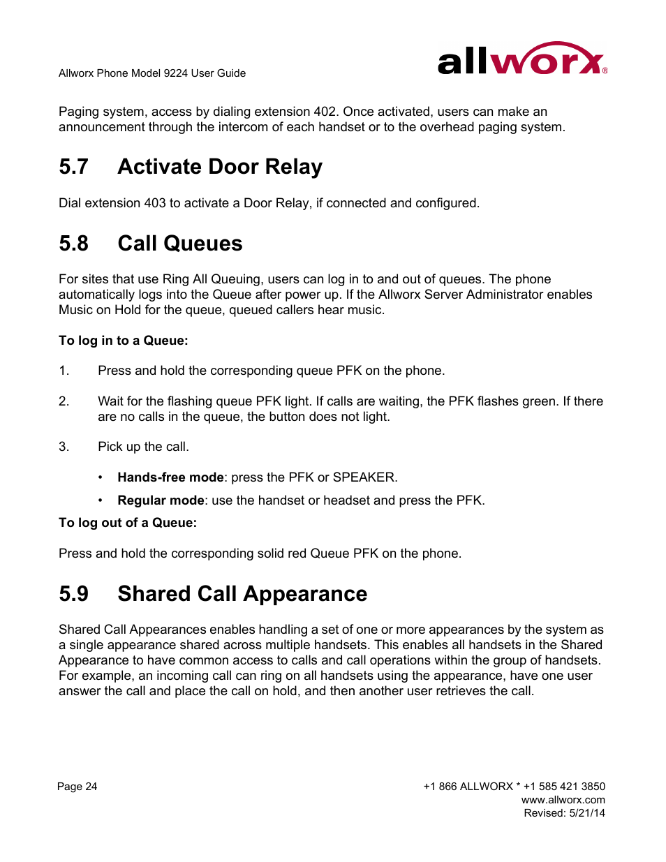 7 activate door relay, 8 call queues, 9 shared call appearance | Allworx 9224 Phones User Manual | Page 32 / 52