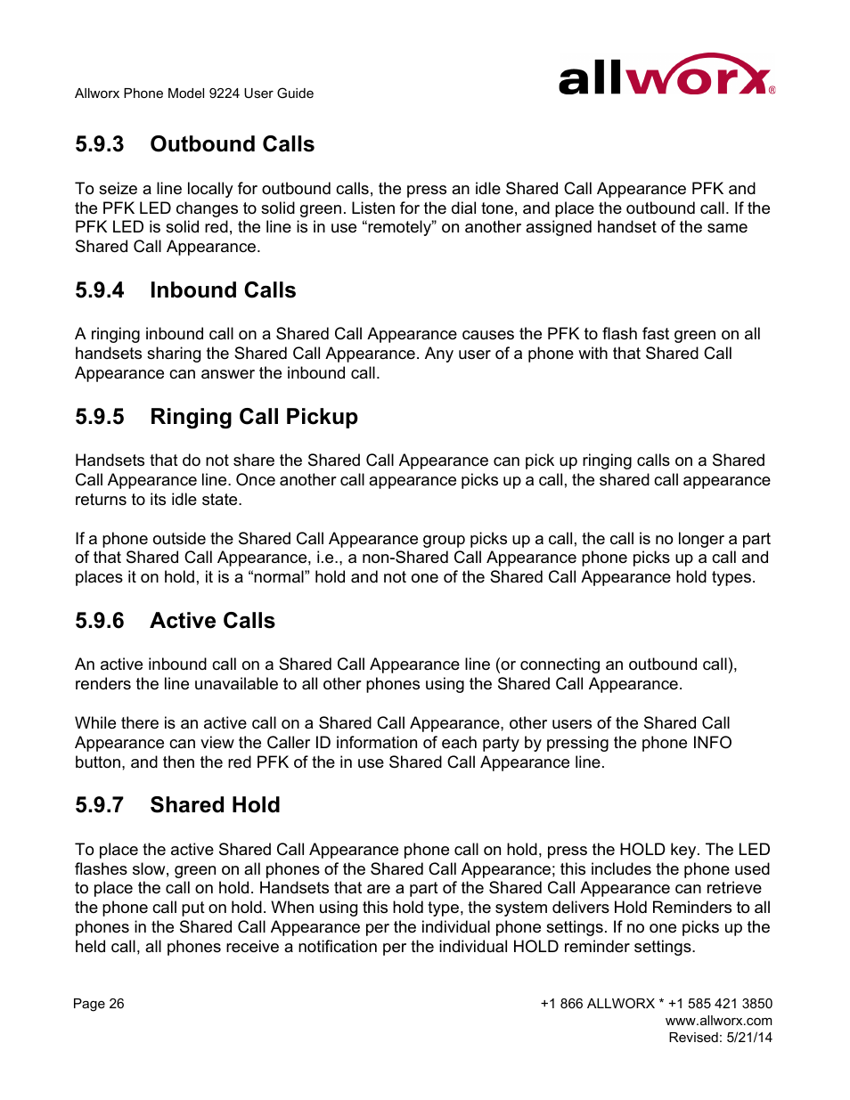 3 outbound calls, 4 inbound calls, 5 ringing call pickup | 6 active calls, 7 shared hold | Allworx 9224 Phones User Manual | Page 34 / 52