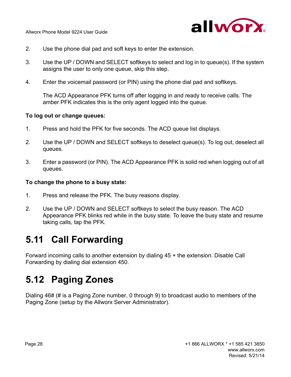 11 call forwarding, 12 paging zones, Call forwarding paging zones | Allworx 9224 Phones User Manual | Page 36 / 52