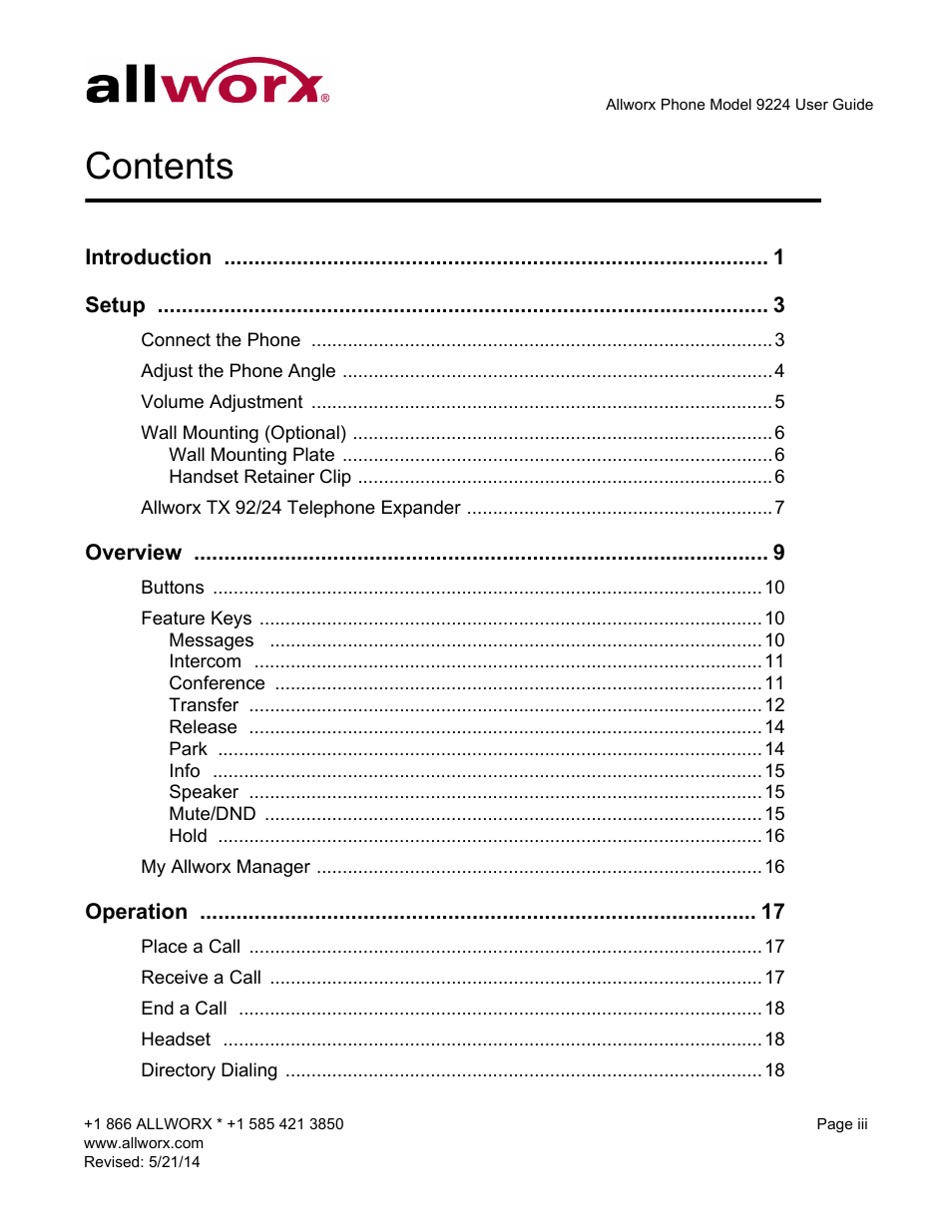 Allworx 9224 Phones User Manual | Page 5 / 52