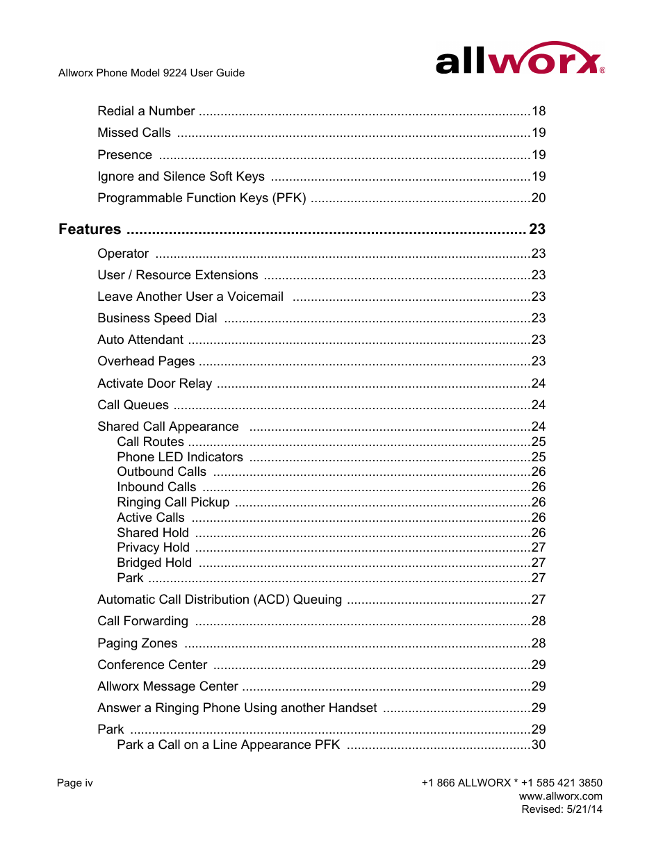 Features | Allworx 9224 Phones User Manual | Page 6 / 52