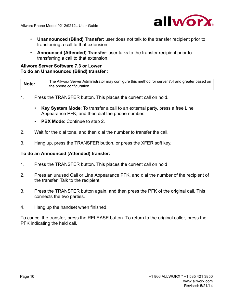 Allworx 9212 Phones User Manual | Page 18 / 50