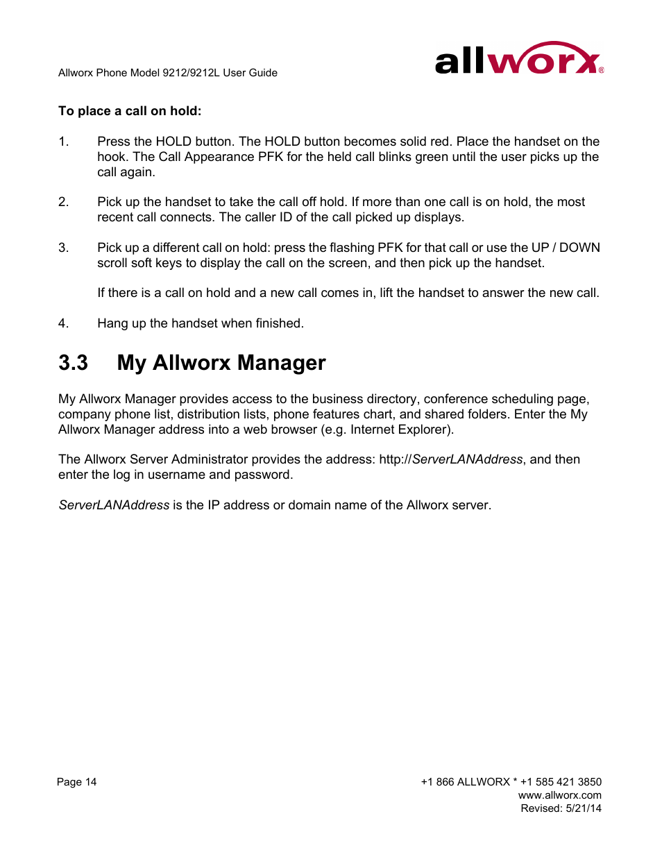 3 my allworx manager, My allworx manager | Allworx 9212 Phones User Manual | Page 22 / 50