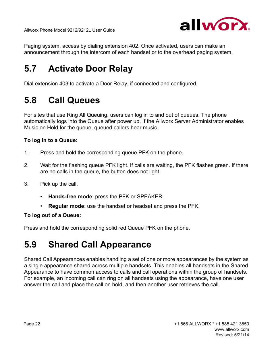 7 activate door relay, 8 call queues, 9 shared call appearance | Allworx 9212 Phones User Manual | Page 30 / 50