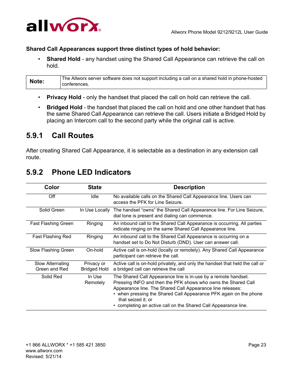 1 call routes, 2 phone led indicators, Call routes phone led indicators | Allworx 9212 Phones User Manual | Page 31 / 50