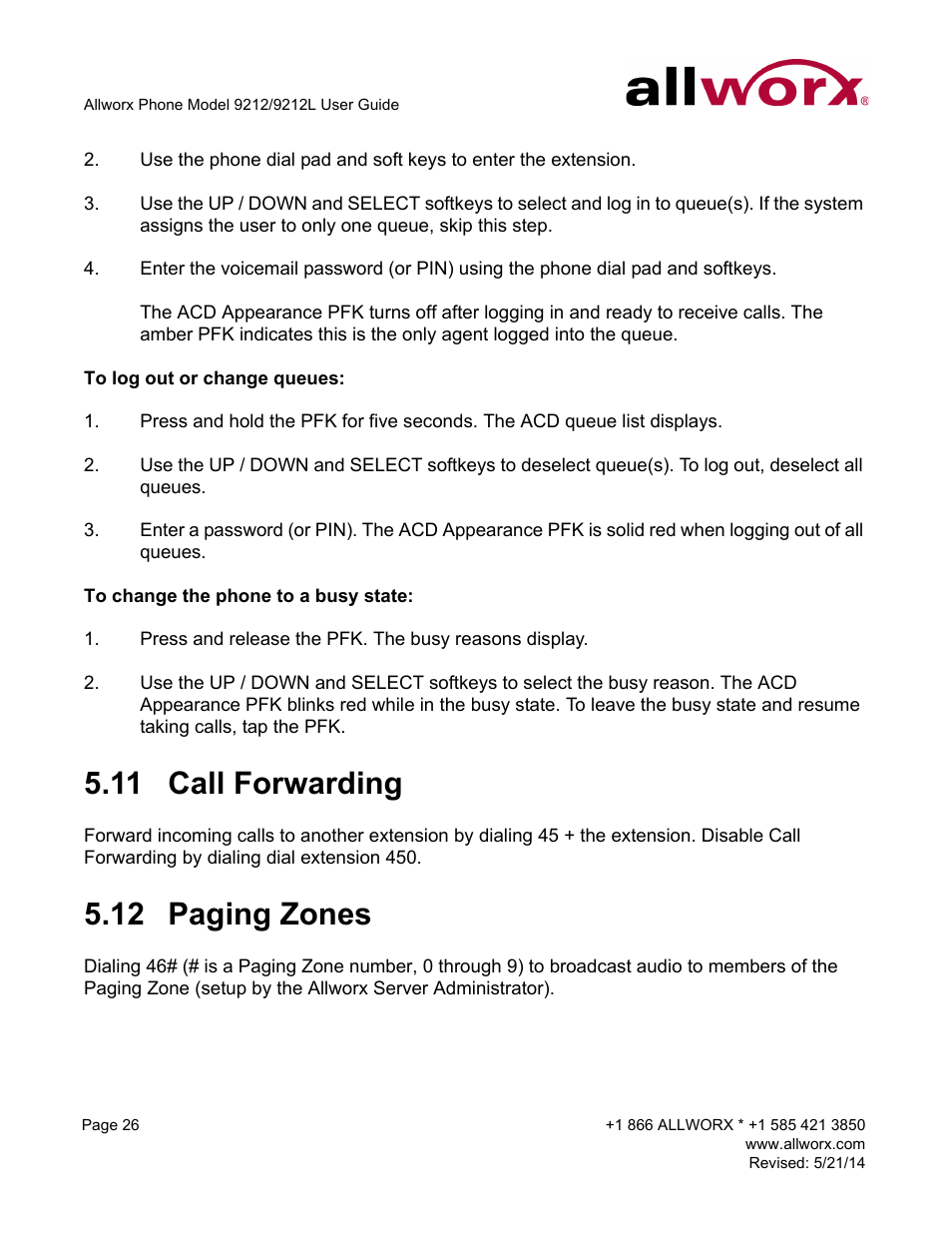 11 call forwarding, 12 paging zones, Call forwarding paging zones | Allworx 9212 Phones User Manual | Page 34 / 50