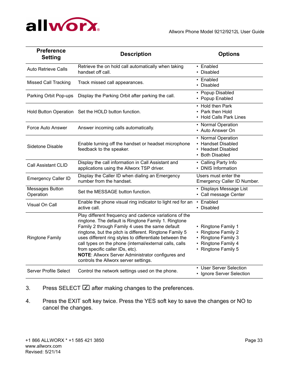 Allworx 9212 Phones User Manual | Page 41 / 50