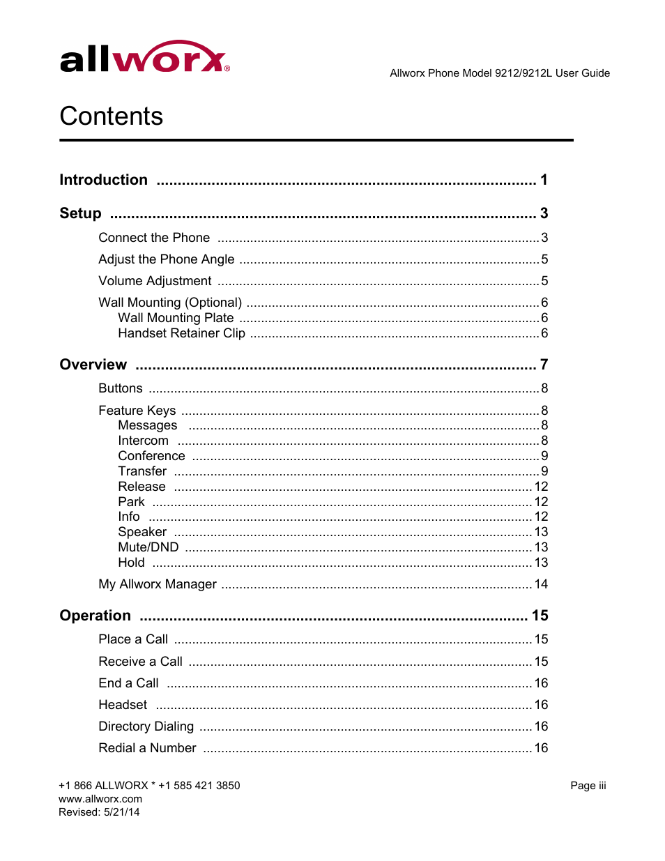 Allworx 9212 Phones User Manual | Page 5 / 50