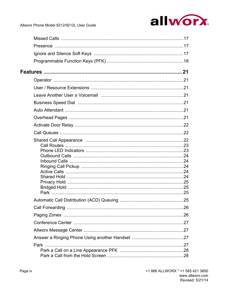 Features | Allworx 9212 Phones User Manual | Page 6 / 50