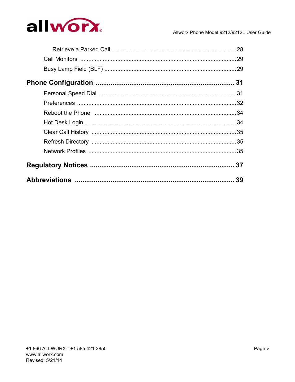 Allworx 9212 Phones User Manual | Page 7 / 50