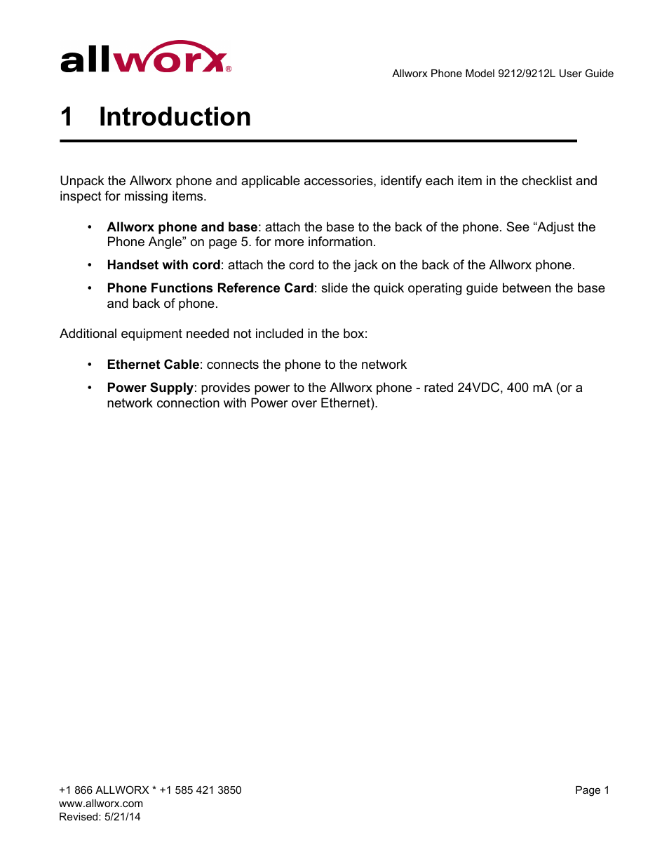 1 introduction, Introduction | Allworx 9212 Phones User Manual | Page 9 / 50