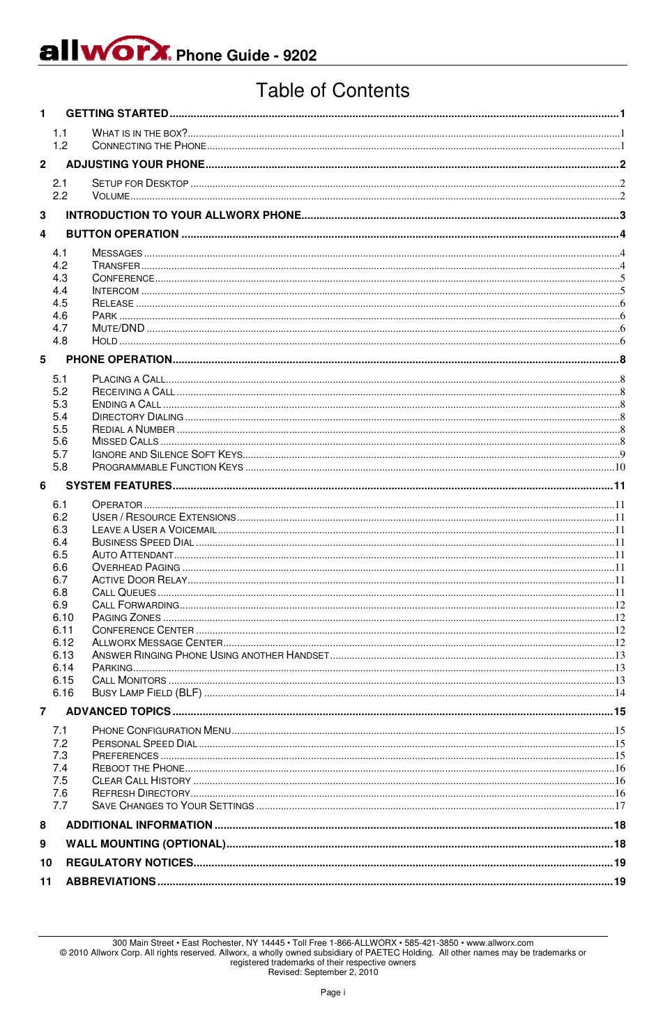 Allworx 9202 Phones User Manual | Page 3 / 22