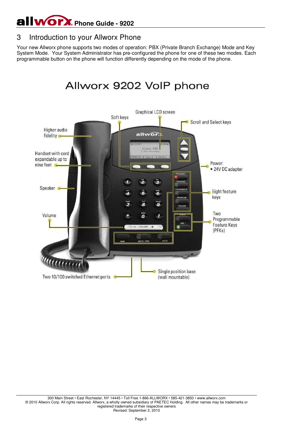 3 introduction to your allworx phone, Phone guide - 9202 | Allworx 9202 Phones User Manual | Page 6 / 22