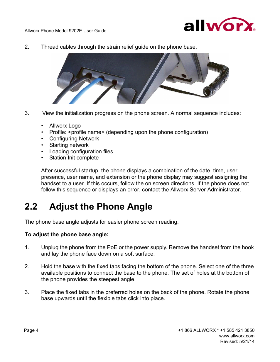 2 adjust the phone angle, Adjust the phone angle | Allworx 9202E Phones User Manual | Page 10 / 38