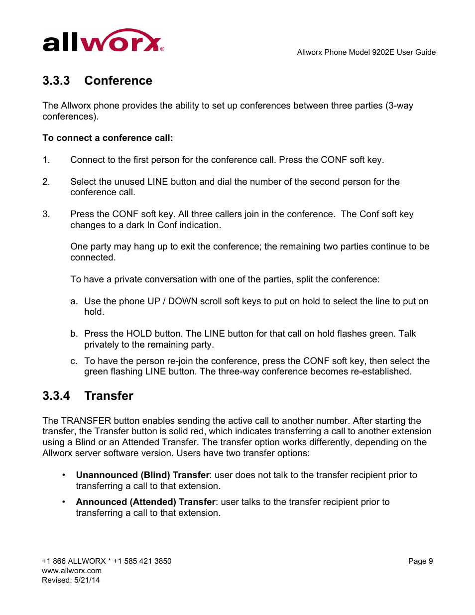 3 conference, 4 transfer, Conference transfer | Allworx 9202E Phones User Manual | Page 15 / 38