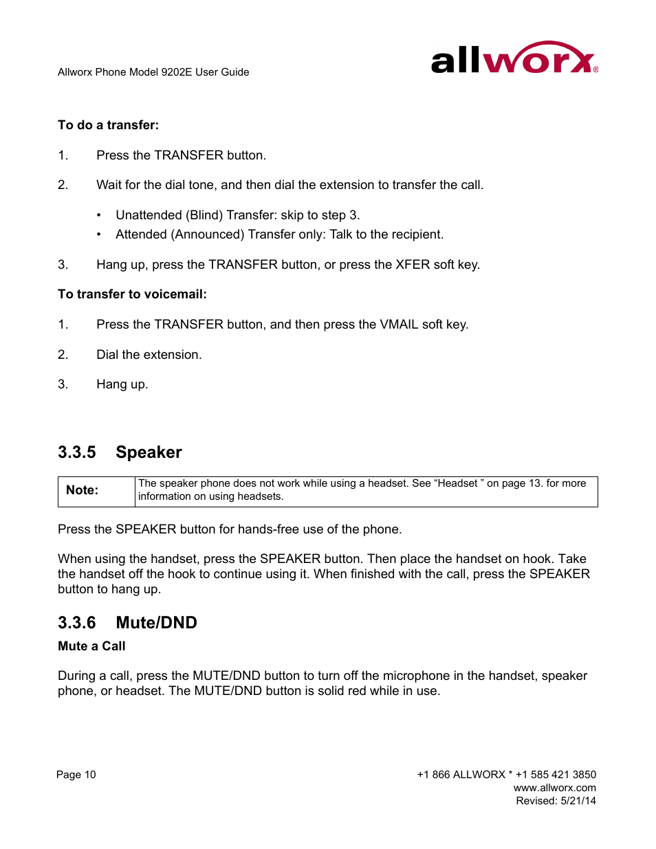 5 speaker, 6 mute/dnd, Speaker mute/dnd | Allworx 9202E Phones User Manual | Page 16 / 38