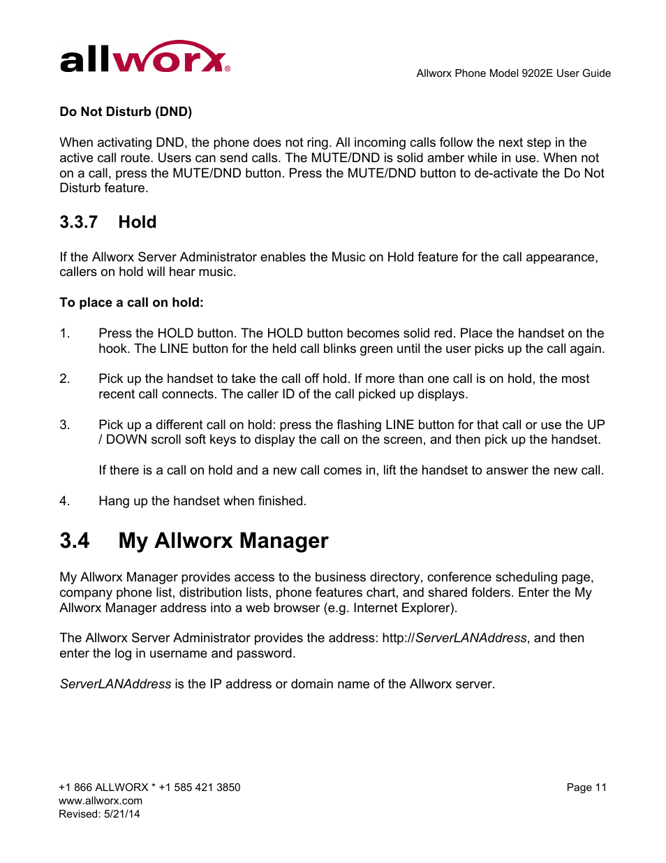 7 hold, 4 my allworx manager, Hold | My allworx manager | Allworx 9202E Phones User Manual | Page 17 / 38