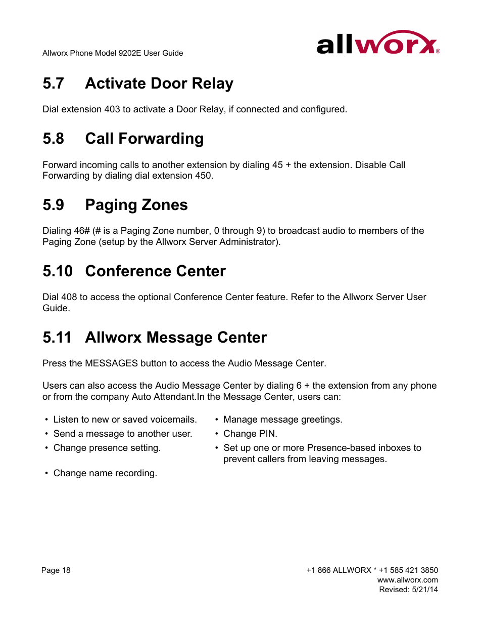 7 activate door relay, 8 call forwarding, 9 paging zones | 10 conference center, 11 allworx message center | Allworx 9202E Phones User Manual | Page 24 / 38