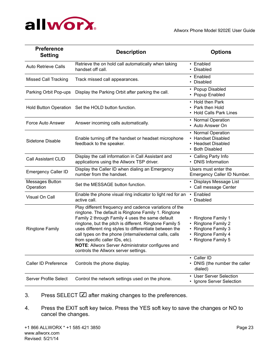 Allworx 9202E Phones User Manual | Page 29 / 38