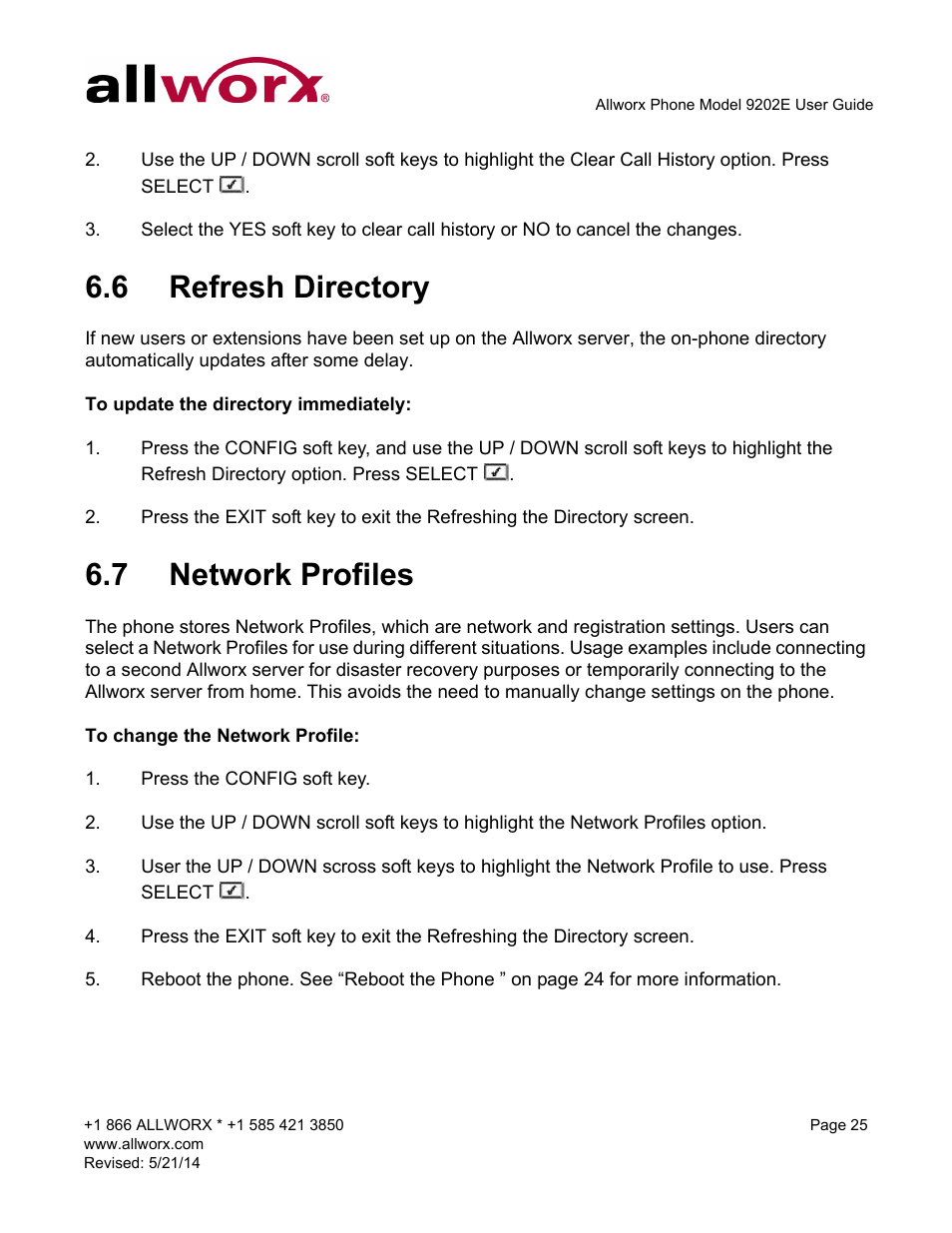 6 refresh directory, 7 network profiles, Refresh directory network profiles | Allworx 9202E Phones User Manual | Page 31 / 38