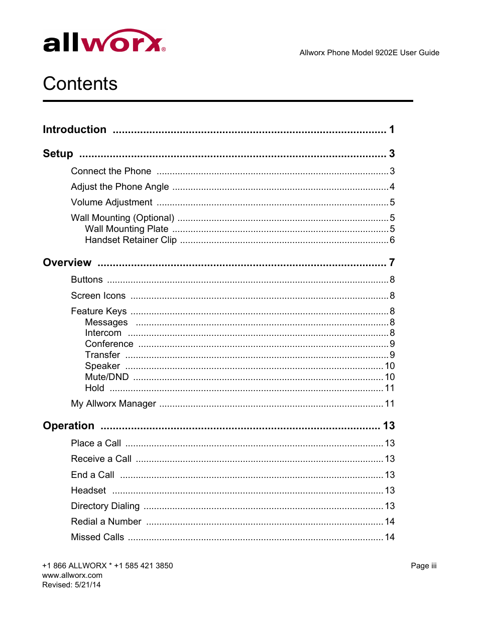 Allworx 9202E Phones User Manual | Page 5 / 38