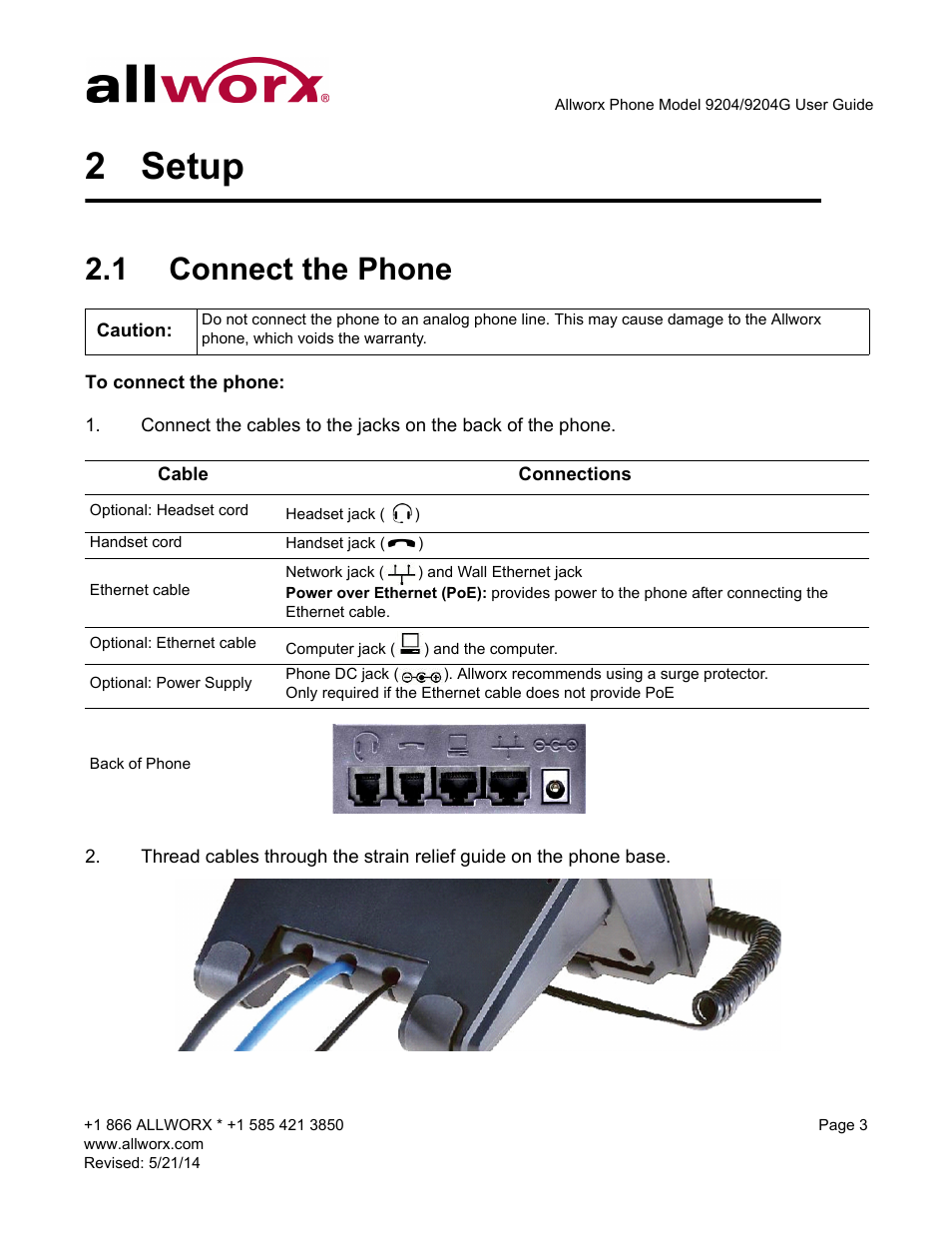 2 setup, 1 connect the phone, Setup | Connect the phone | Allworx 9204G Phones User Manual | Page 11 / 50