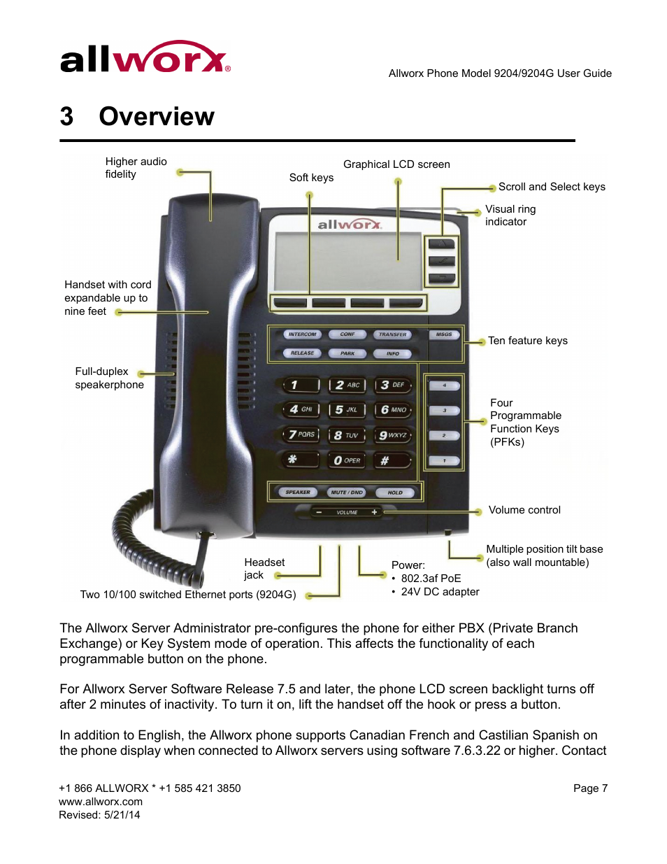 3 overview, Overview | Allworx 9204G Phones User Manual | Page 15 / 50