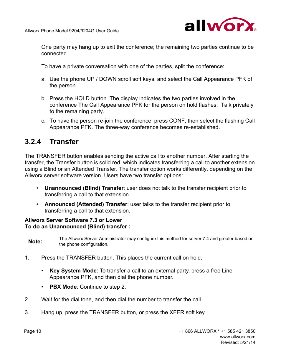 4 transfer, Transfer | Allworx 9204G Phones User Manual | Page 18 / 50