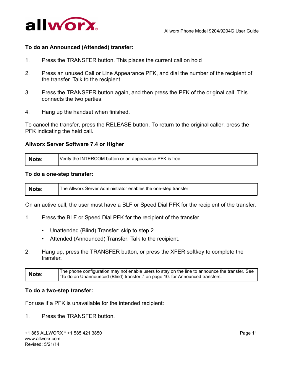 Allworx 9204G Phones User Manual | Page 19 / 50