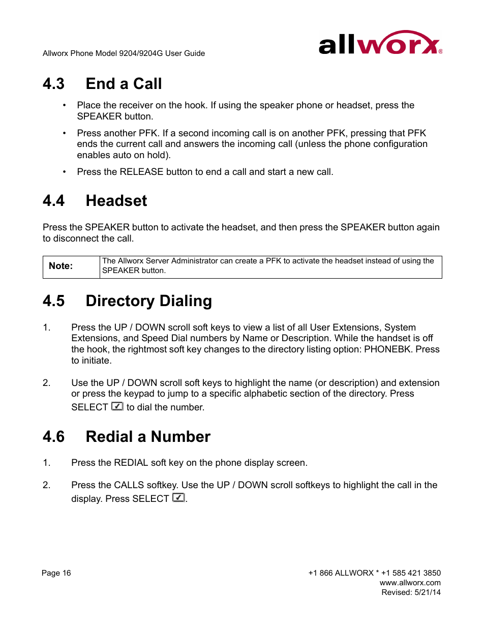 3 end a call, 4 headset, 5 directory dialing | 6 redial a number | Allworx 9204G Phones User Manual | Page 24 / 50