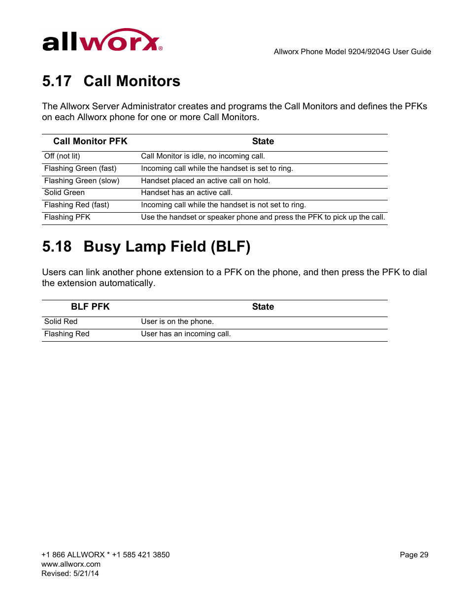 17 call monitors, 18 busy lamp field (blf), Call monitors busy lamp field (blf) | Allworx 9204G Phones User Manual | Page 37 / 50