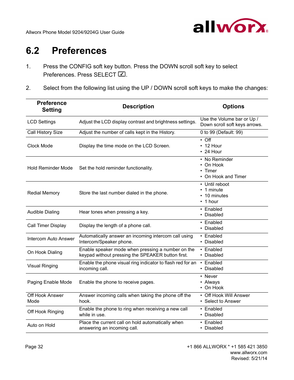 2 preferences, Preferences | Allworx 9204G Phones User Manual | Page 40 / 50