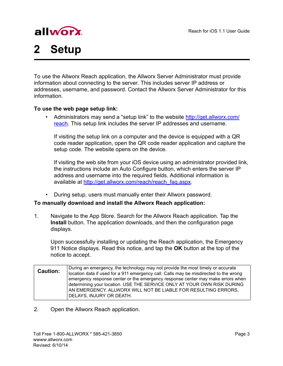 2 setup, Setup | Allworx for iOS User Manual | Page 11 / 52