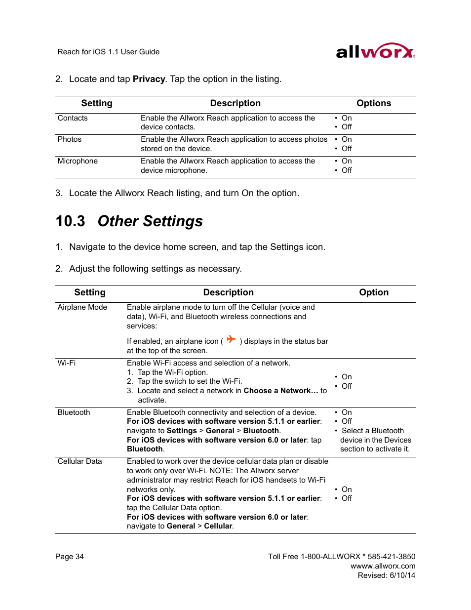 3 other settings, Other settings | Allworx for iOS User Manual | Page 42 / 52