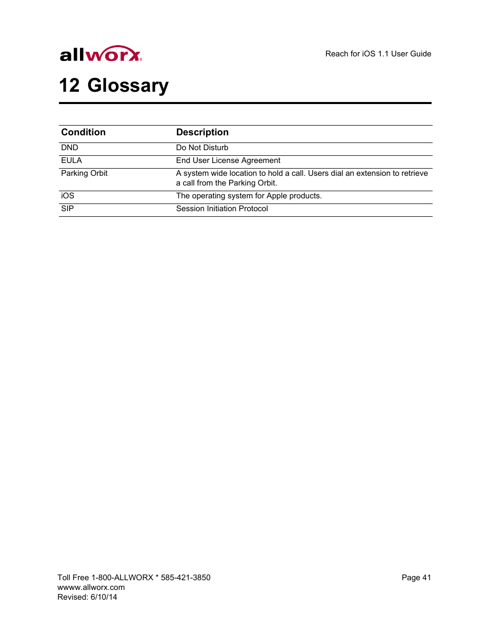 12 glossary | Allworx for iOS User Manual | Page 49 / 52