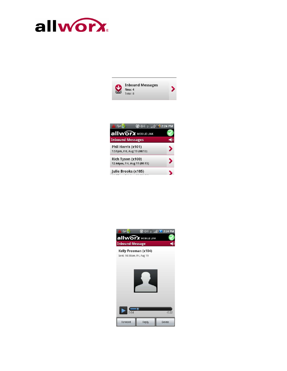 3 inbound messages, Inbound messages | Allworx Mobile Link for Android User Manual | Page 11 / 16