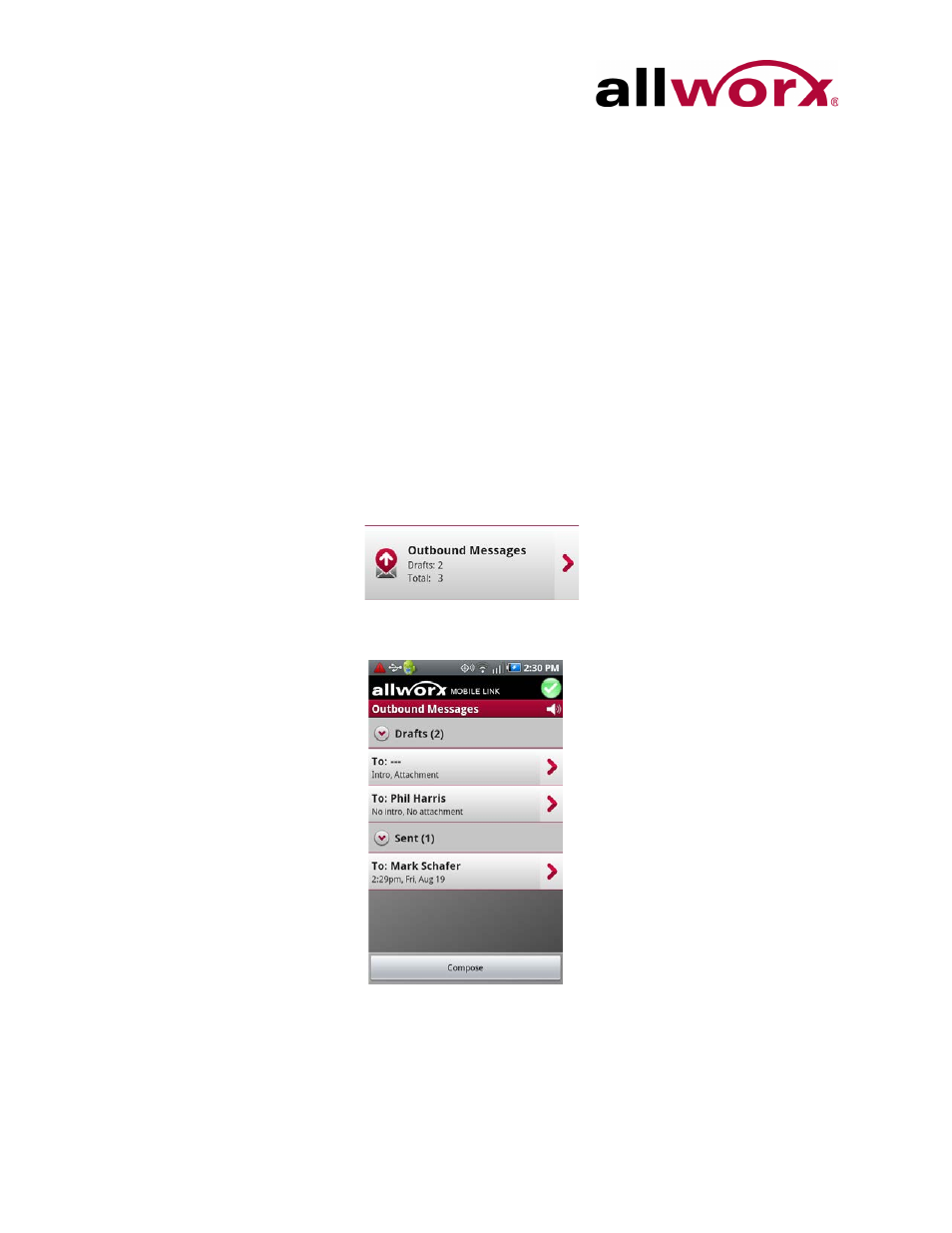 4 outbound messages, Outbound messages | Allworx Mobile Link for Android User Manual | Page 12 / 16