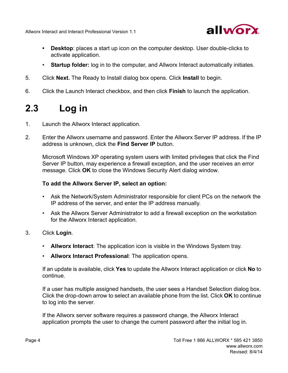 3 log in, Log in | Allworx Allworx User Manual | Page 12 / 46