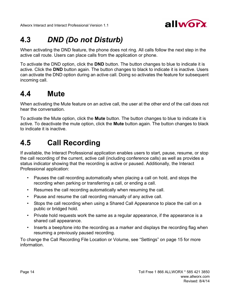 3 dnd (do not disturb), 4 mute, 5 call recording | Dnd (do not disturb) mute call recording | Allworx Allworx User Manual | Page 22 / 46